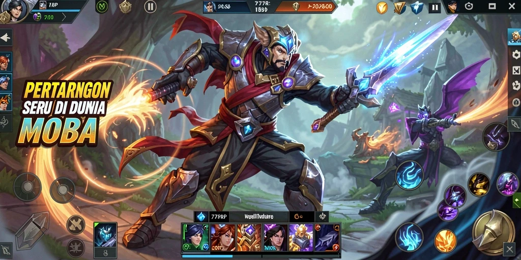 Tampilan menarik dari gameplay seru dalam 77RP yang menampilkan pertarungan tim.