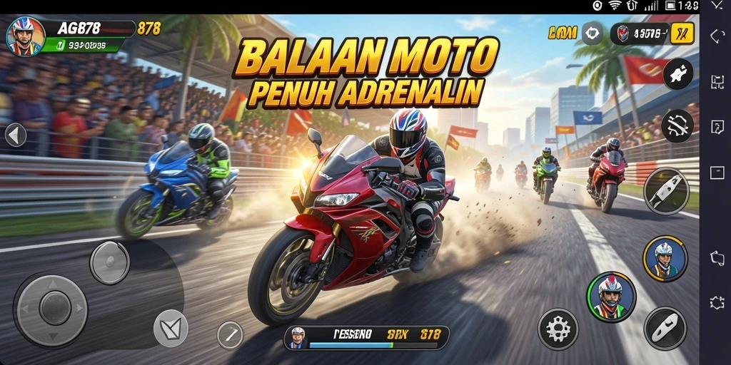 Screenshot AGEN878 menunjukkan balapan motor yang seru dan mendebarkan.