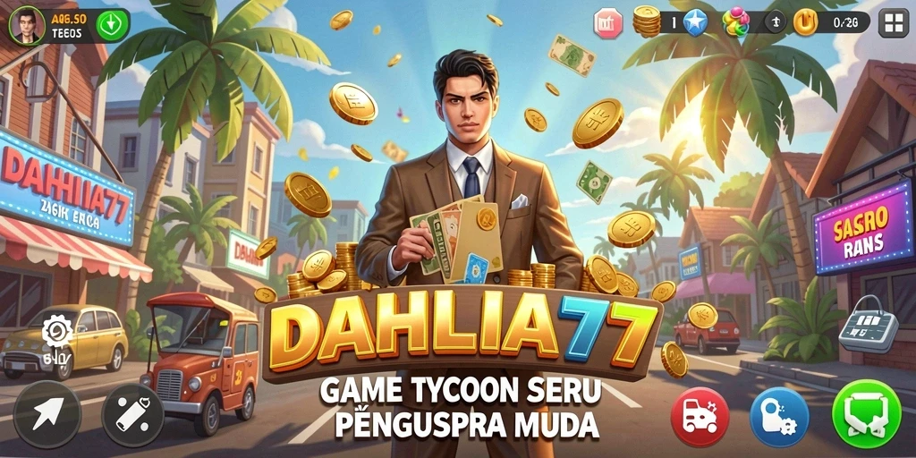 Tangkapan layar gameplay DAHLIA77 menampilkan manajemen bisnis yang seru.