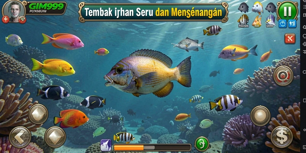 Tampilan gameplay seru dalam GIM999 yang menampilkan aksi menembak ikan.
