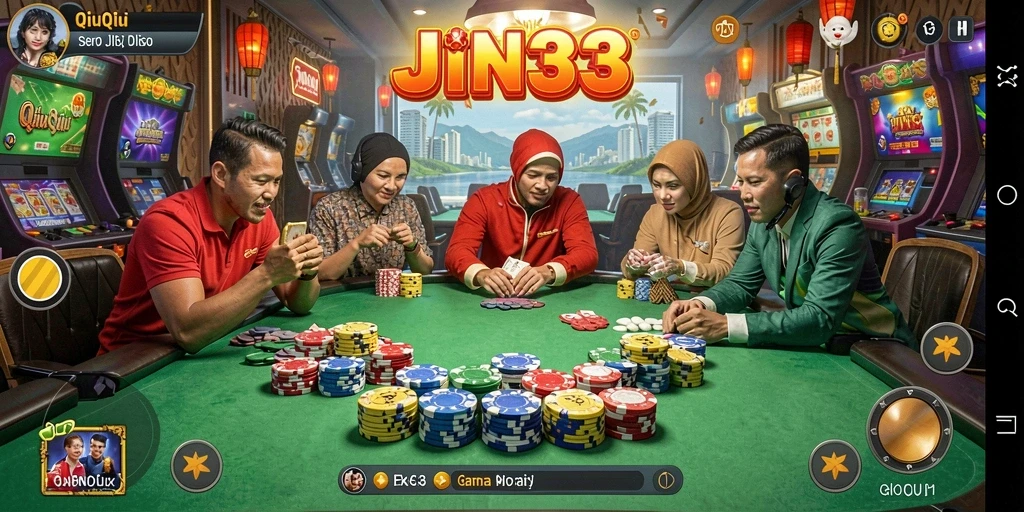 Tampilan gameplay seru dalam JIN33 saat bermain QiuQiu.