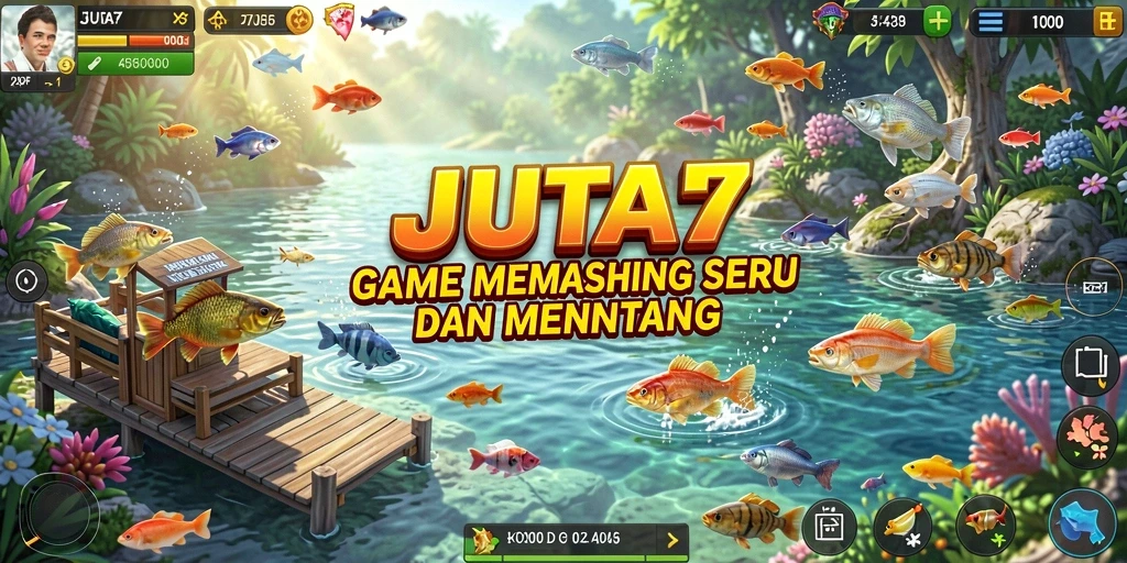Screenshot utama <strong>JUTA7</strong> menampilkan gameplay menarik saat menangkap ikan di lokasi indah.