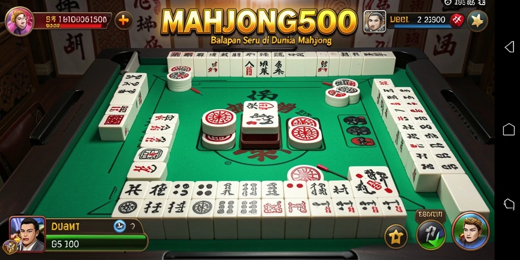 Screenshot gameplay MAHJONG500 menunjukkan balapan seru dengan tema Mahjong.