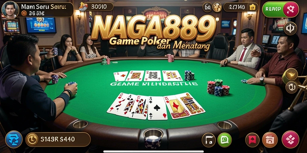 Tampilan gameplay menarik di aplikasi NAGA889 dengan nuansa poker yang mendebarkan.