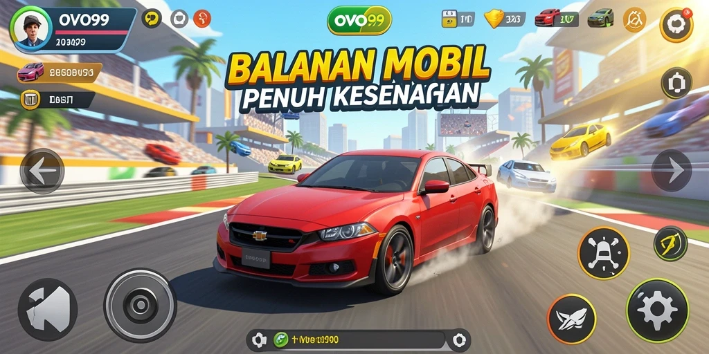 Tampilan gameplay OVO99 menampilkan aksi balapan yang seru dan grafis yang memukau.