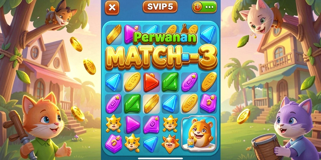 Screenshot gameplay SVIP5 yang menampilkan aksi Match-3 yang seru.