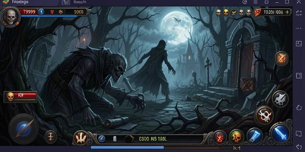 Screenshot gameplay T9999 menunjukkan suasana menyeramkan yang mendalam.