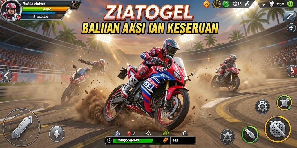 Tampilan gameplay seru dalam ZIATOGEL dengan balapan motor penuh aksi.
